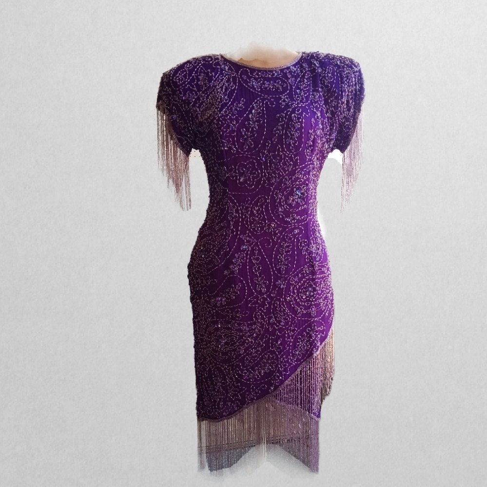 Jagswear Purple Beaded Fringed Flapper Dress